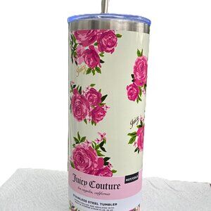 Juicy Couture 24oz Hot/Cold Beverage Tumbler Pink Flowers Floral Insulated NEW